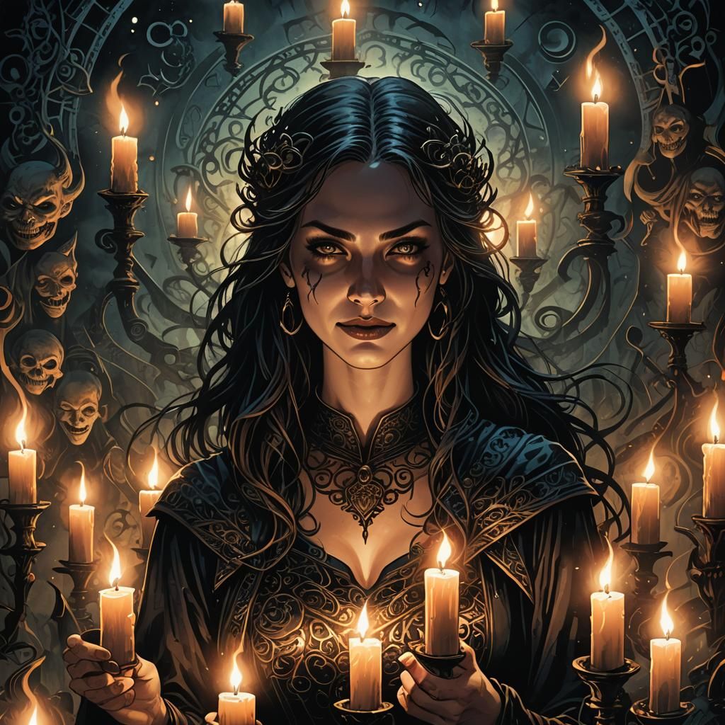Eerie Enchantress Portrait in Dark Fantasy Comic Style