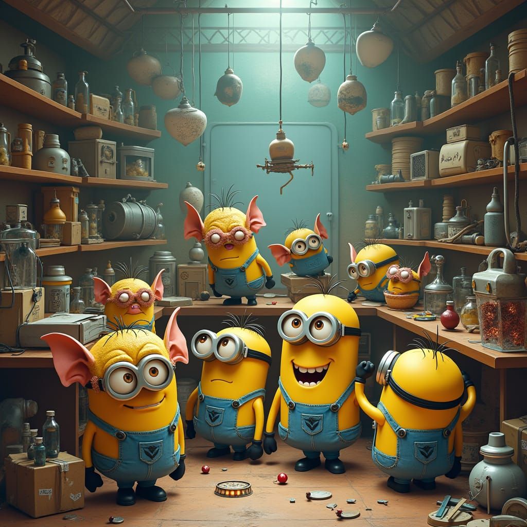 Gremlins and Minions Cause Chaos in Cartoon Lab
