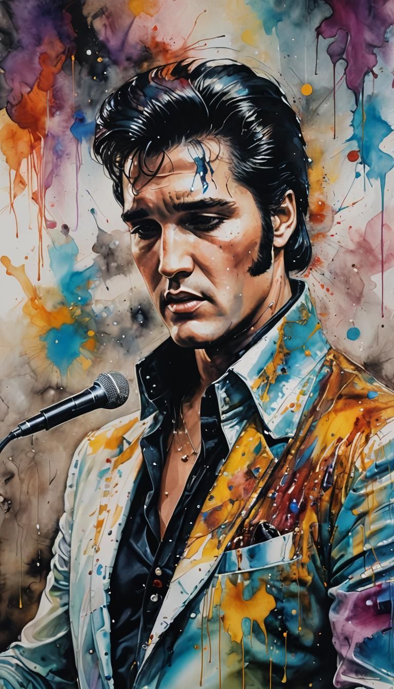 Elvis Presley Portrait in Alcohol Ink Style