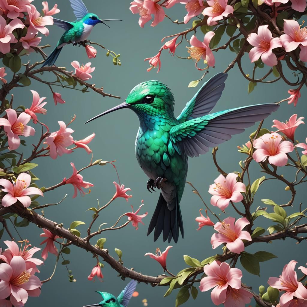 Cartoon Hummingbird with Tentacles in 3D Anime Art
