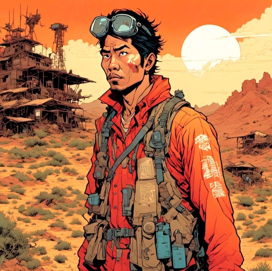 Martian Desert Farmer in Cyberpunk Style