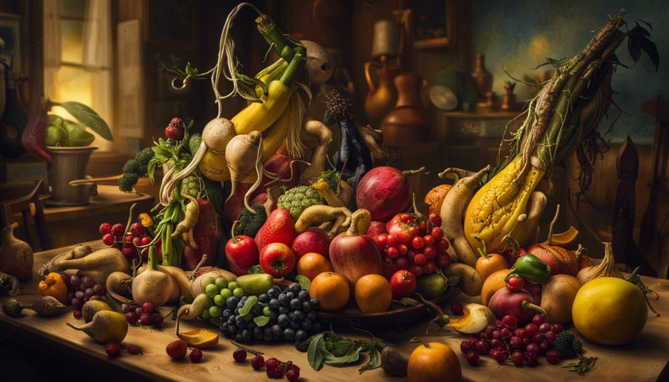 Surreal Fruit and Vegetable Food Fight