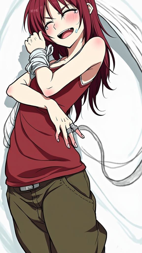 Erza Scarlet Tickled in Dynamic Anime Style