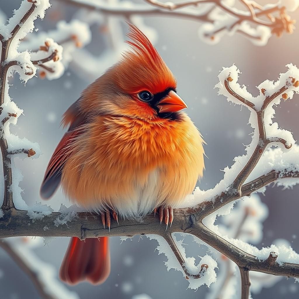Cardinal on Snowy Branch in Watercolor Style