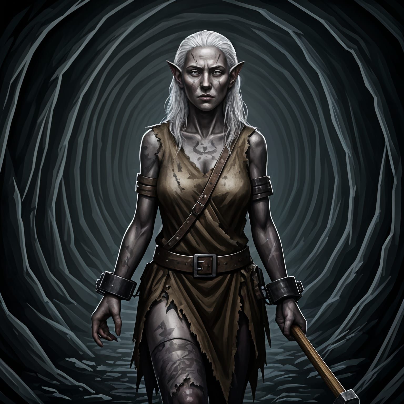 Duergar Woman: Cold-Eyed Miner in Shackles