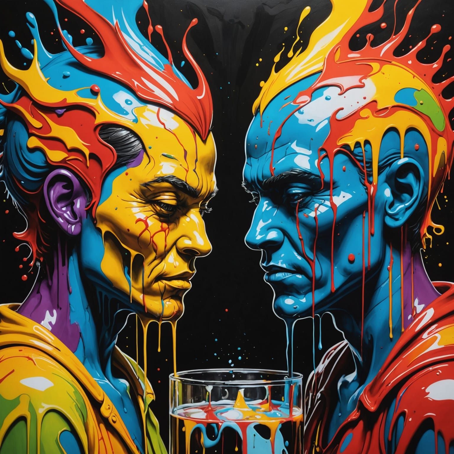 Anxious Reunion in Graffiti Art Style