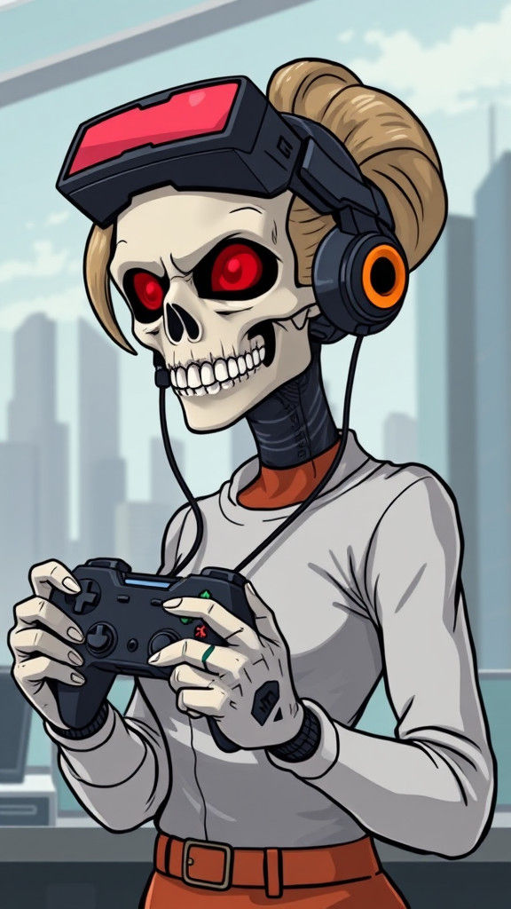 Cyborg Hacker Portrait in Composite Cartoon Style