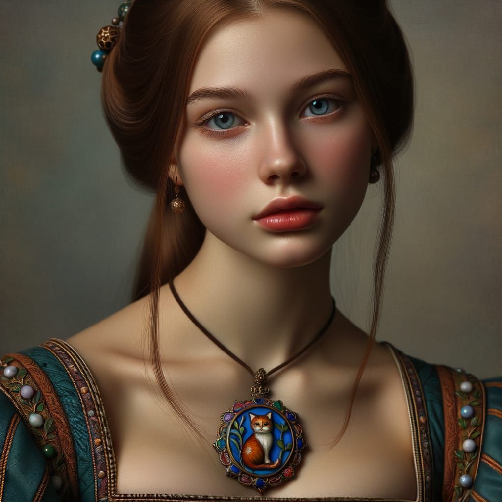 Elizabethan Woman with Cat Pendant Portrait