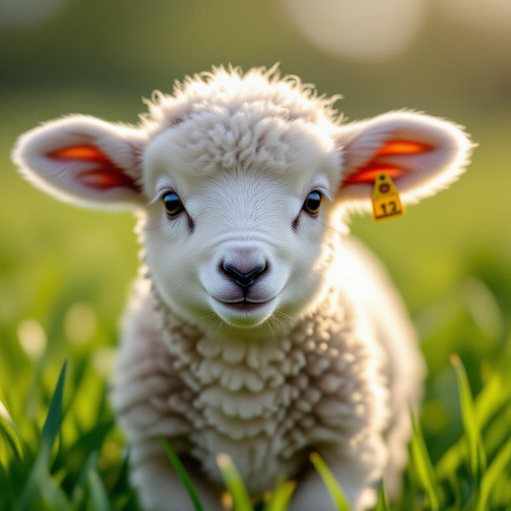Fluffy Lamb Close-up: Expressive Eyes in Sci-Fi Setting