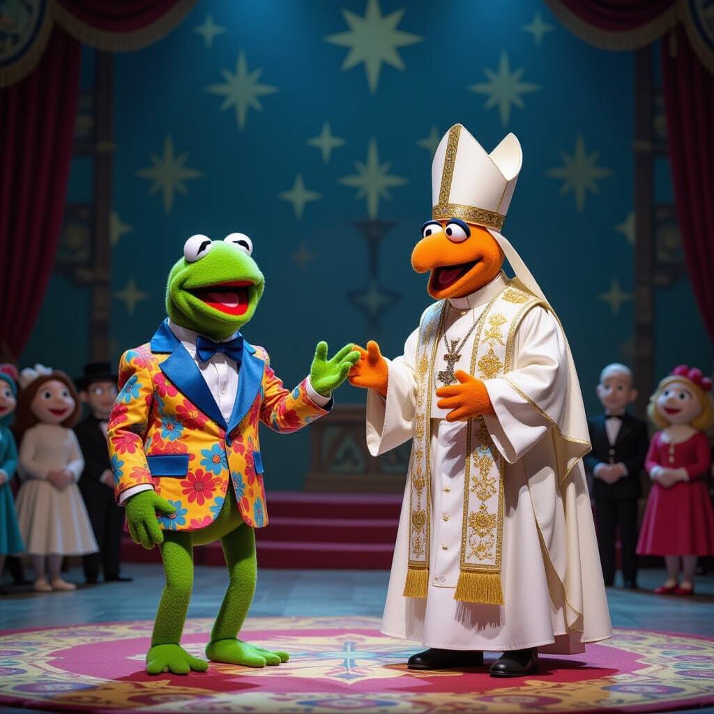 The pope surprise Kermit in his show