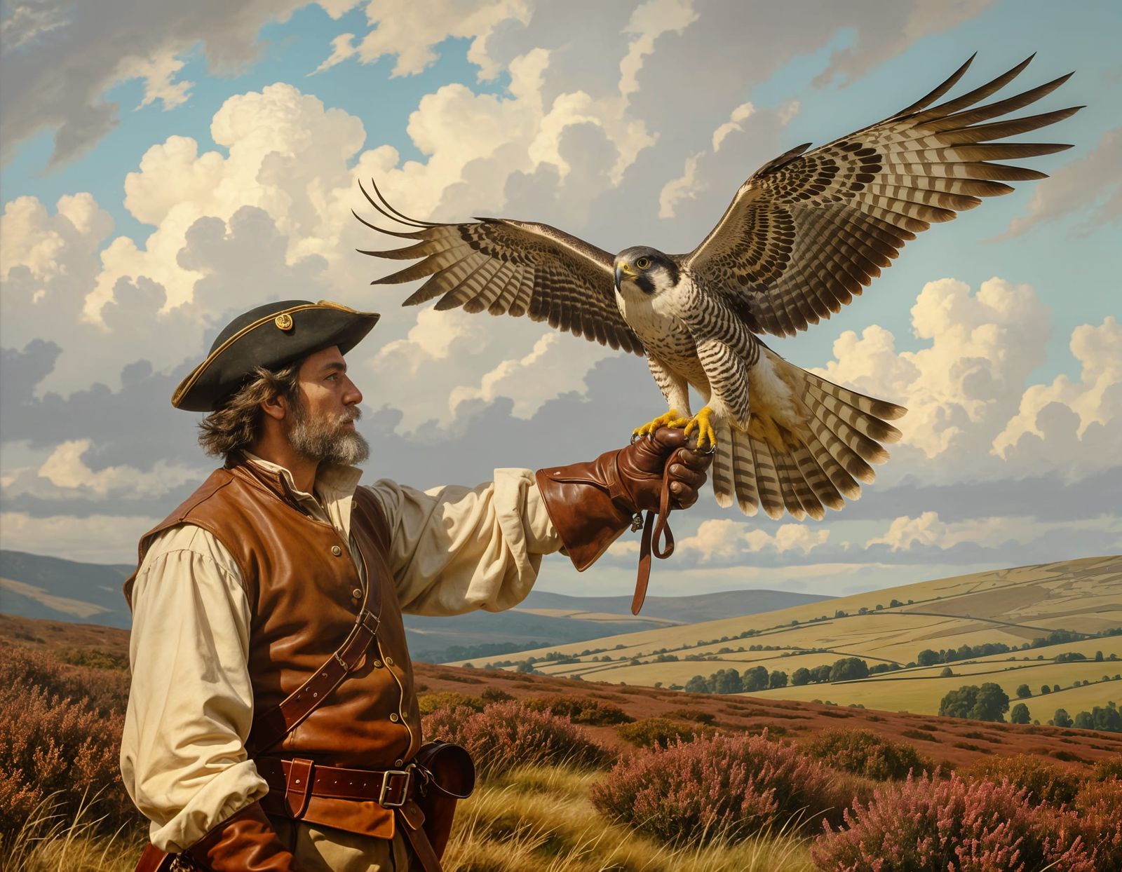 Falconer and Peregrine Falcon in Stubbs Style