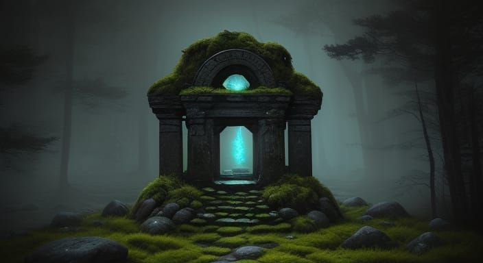 Mysterious Glowing Stone on Ancient Altar