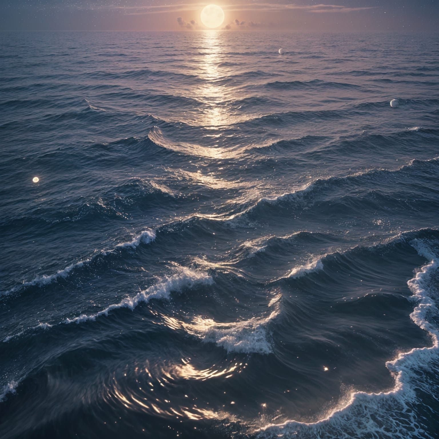 Full Moon Over Tranquil Ocean: 3D Anime Art