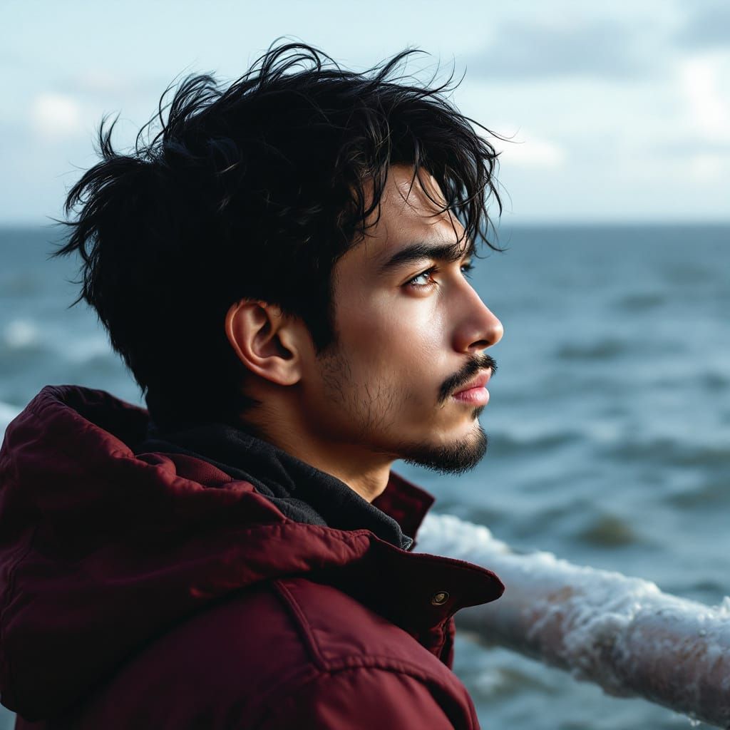 Solitary Man Contemplates Dark Water