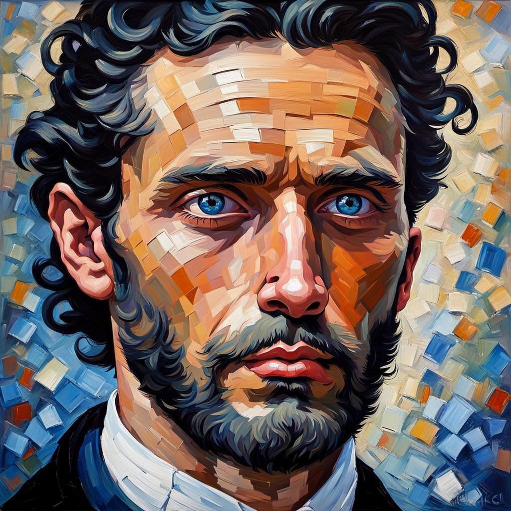 Victorian Man Portrait in Neo-Impressionist Oil