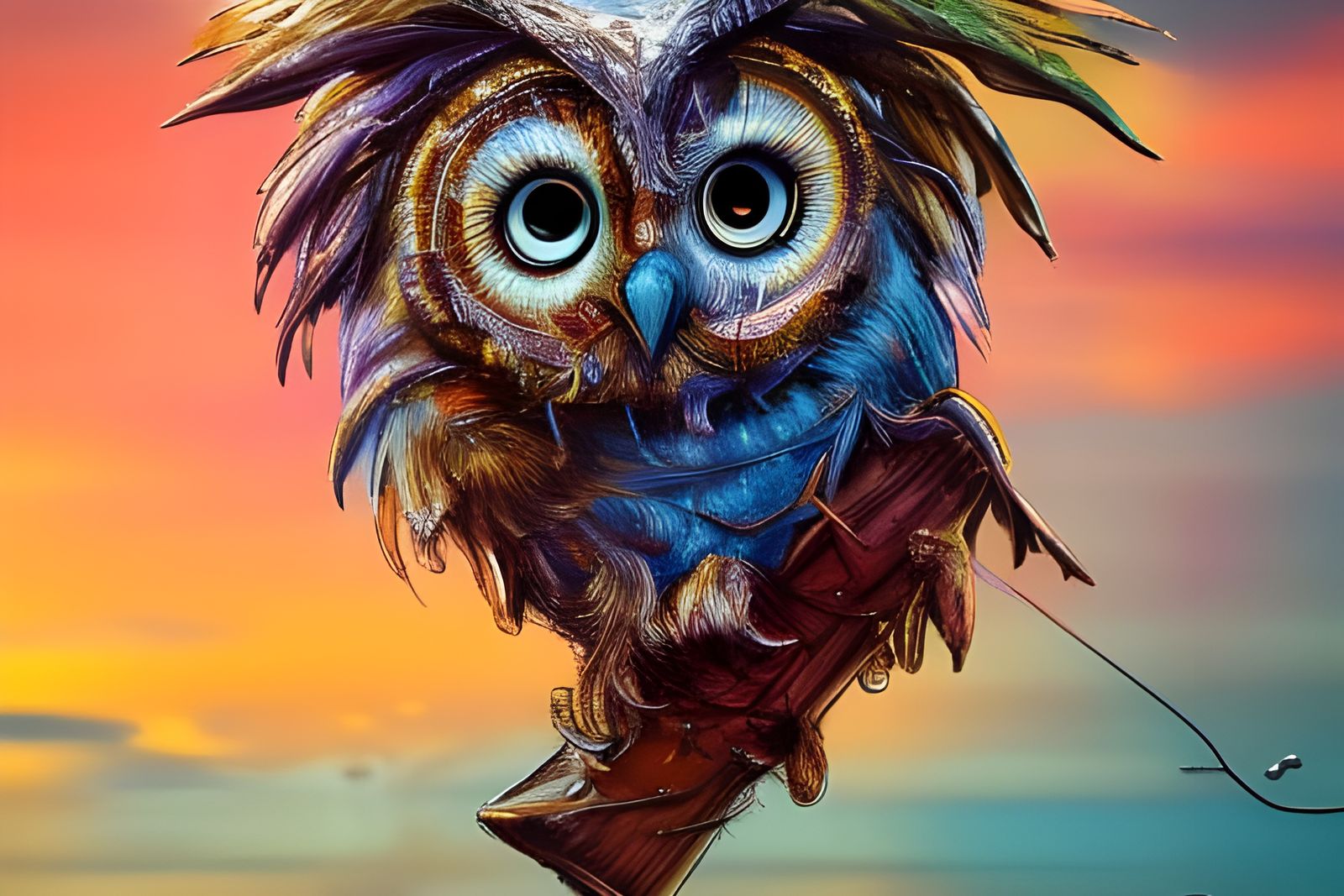Owl in Sunset Colors, Bordalo II Style