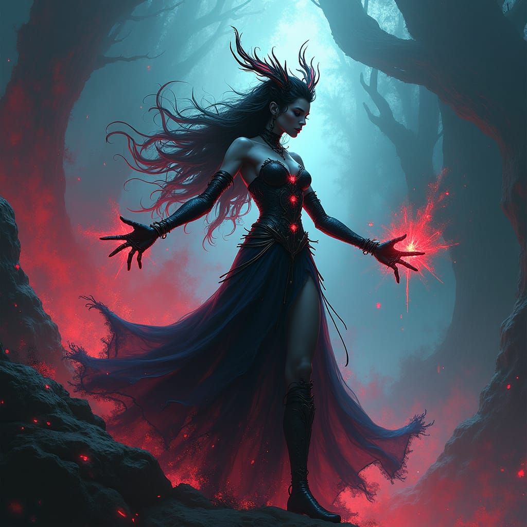 Manga Villainess with Mystical Powers in Matte Painting