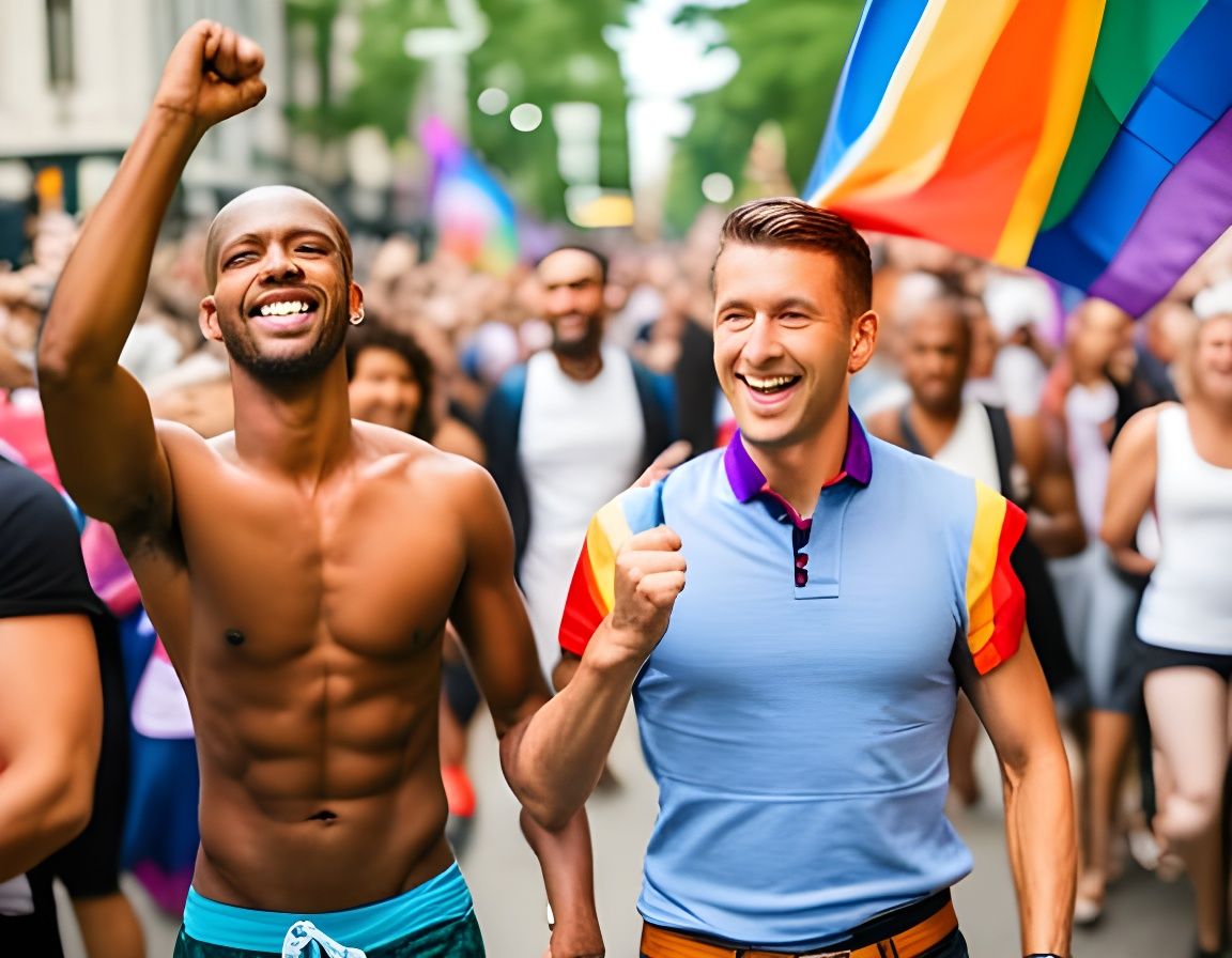 Happy Gay Couple Celebrates Pride on Christopher Street