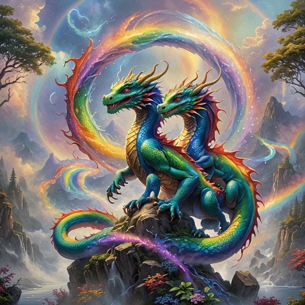 Rainbow Dragons Create Infinity Symbol