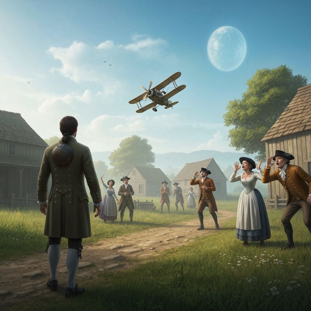Time Traveler's Biplane Shocks 18th Century Village