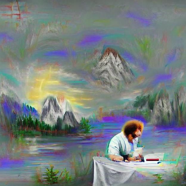 Jesus Christ Painting Nietzche, Bob Ross Style