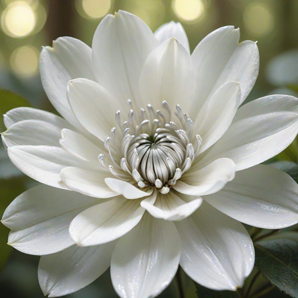 Close-up of Elegant White Silver Flower in Forest Warmth