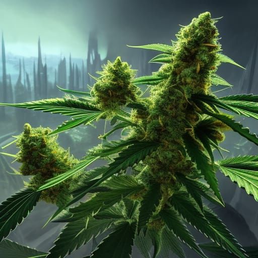 Fantastical Cannabis Matte Painting in Deep Color