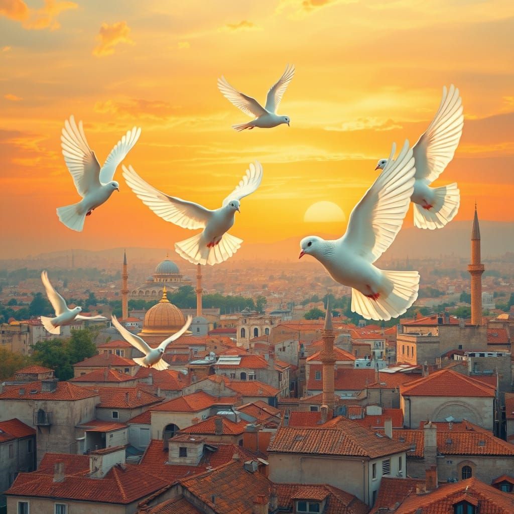 Ethereal Doves in Sunset Damascus