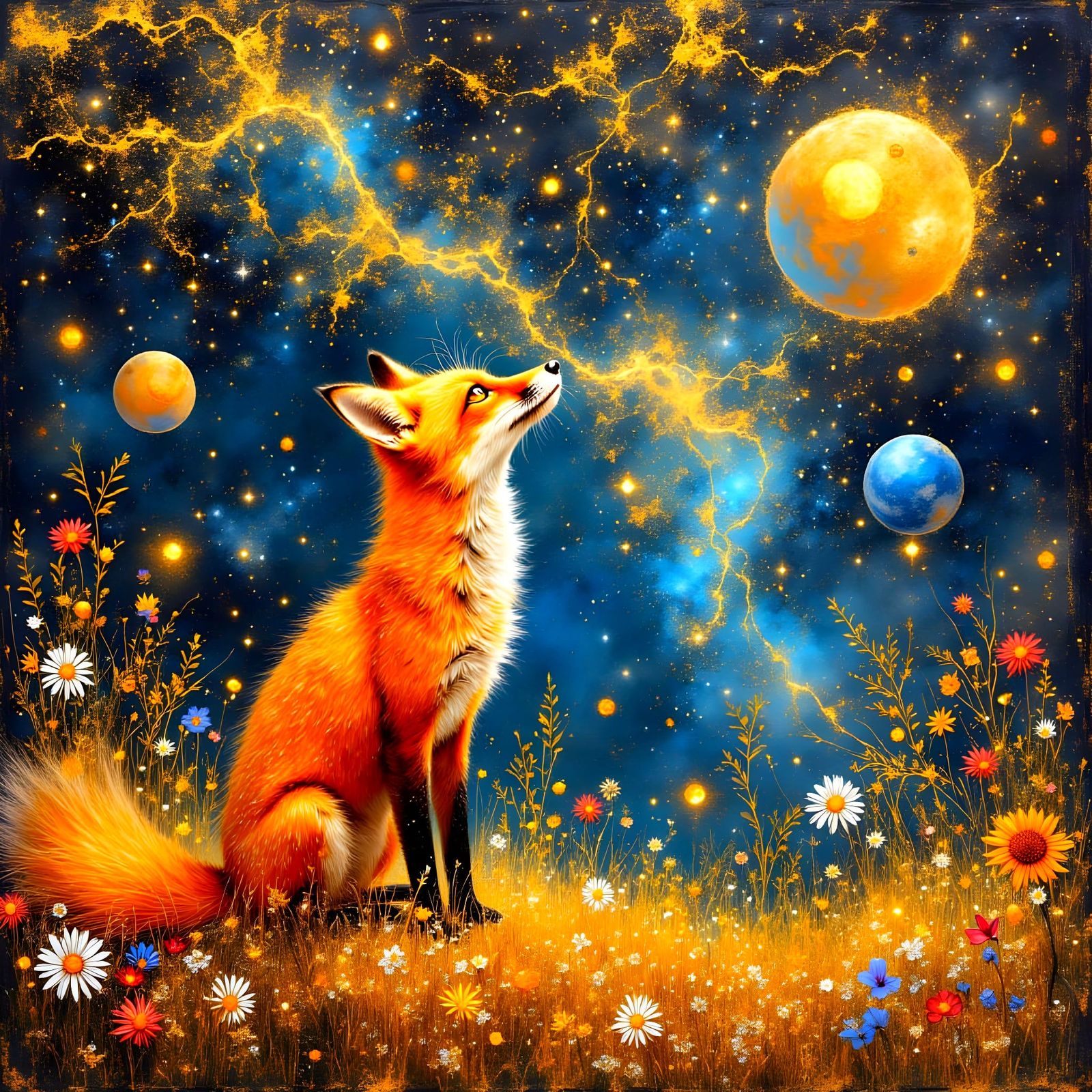 Ethereal Fox in a Celestial Garden