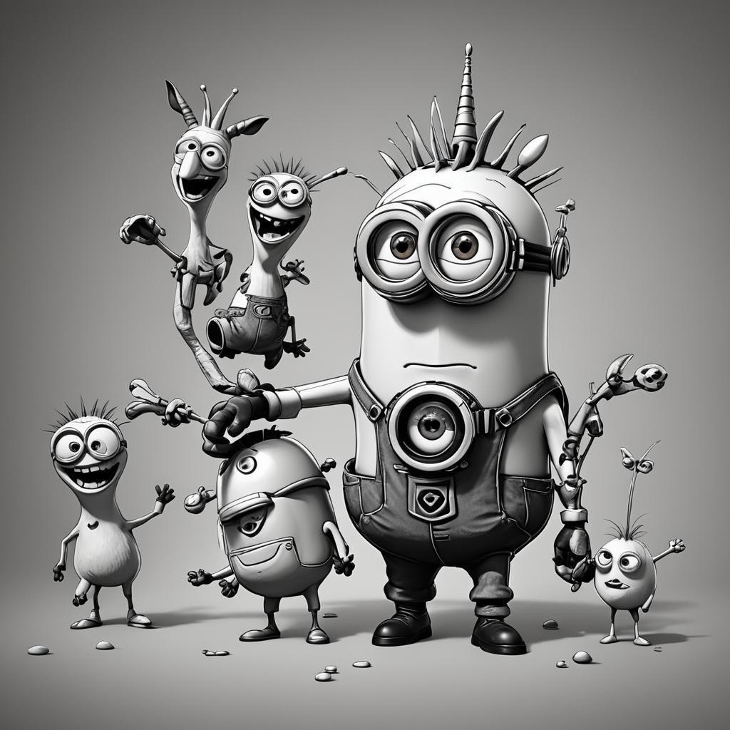 Minions Coloring Page with Frog Minion and Unicorn