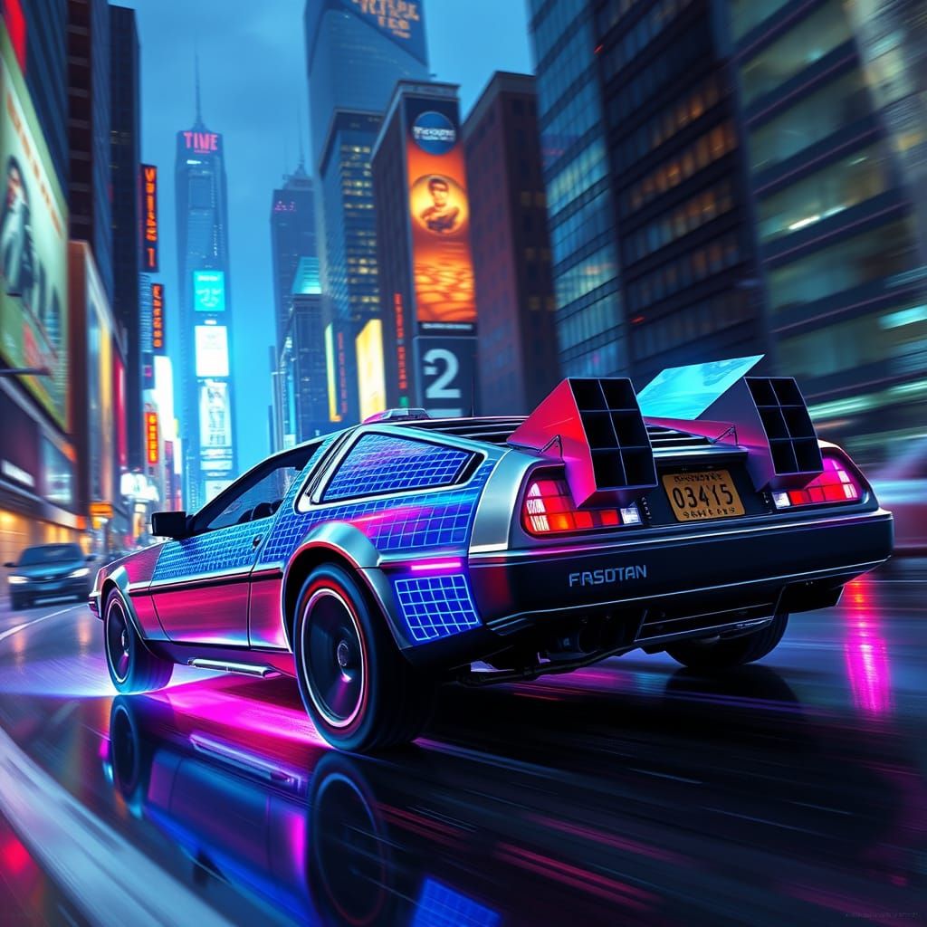 Sleek Cyberpunk DeLorean Time Machine Speeds Through Futuris...