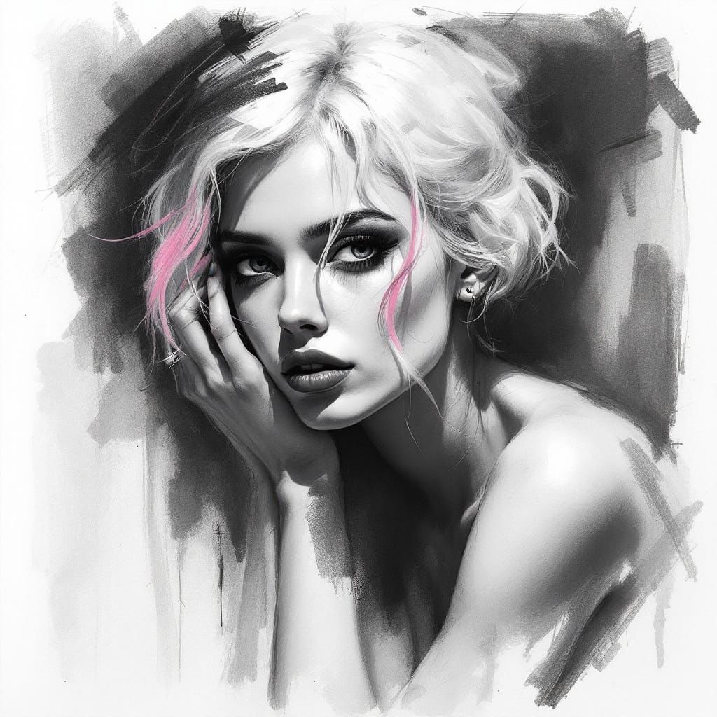 Mysterious Female Figure in Charcoal Sketch Style