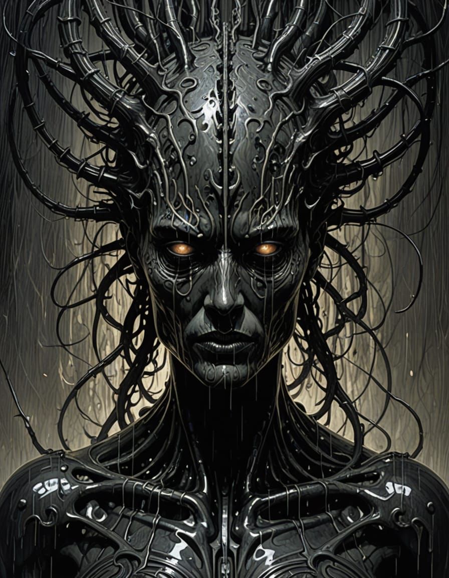 Dark, Psychedelic Art in Ashcan School Style with Frenzied C...