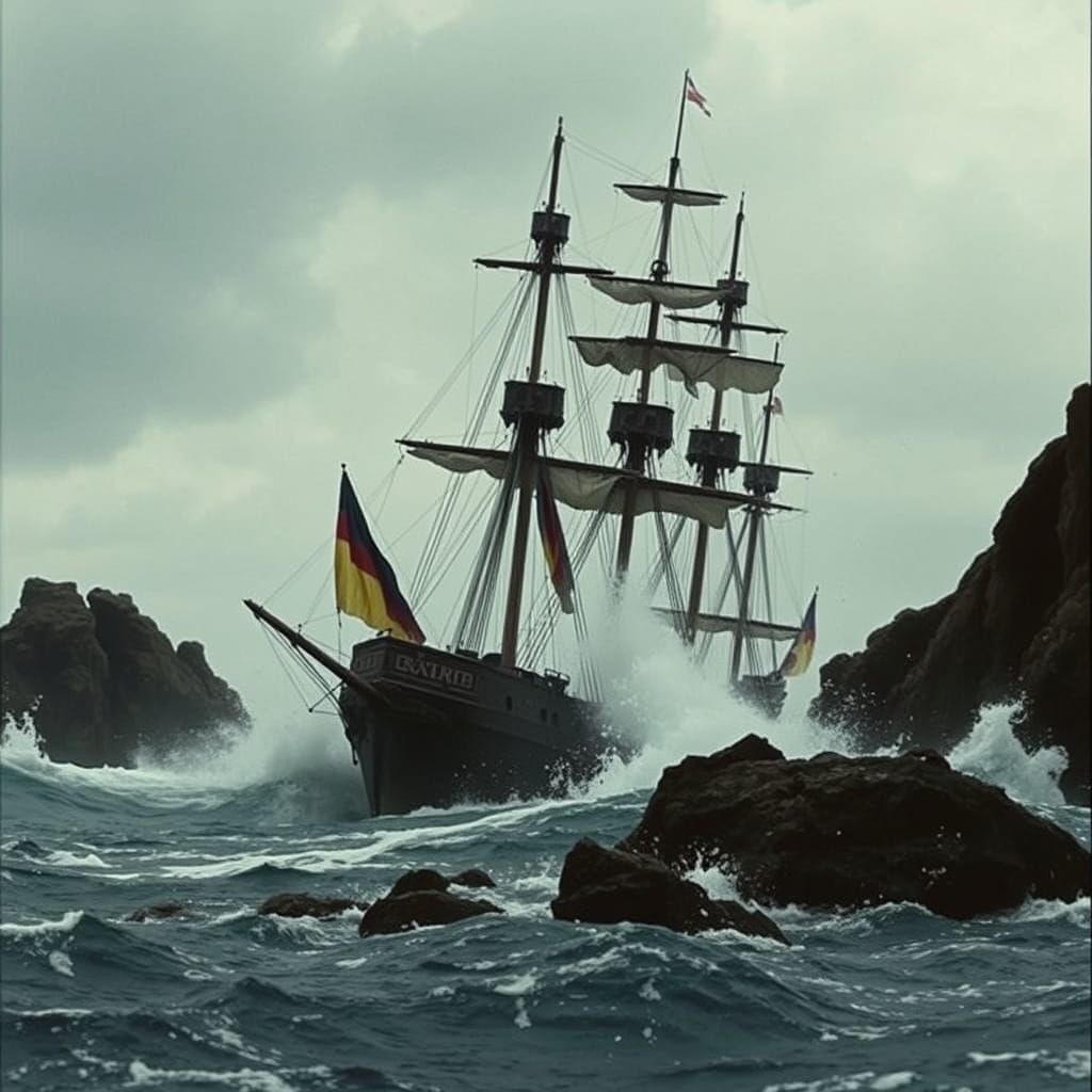 Wrecked Spanish Galleon in Stormy Sea: Cinematic Still