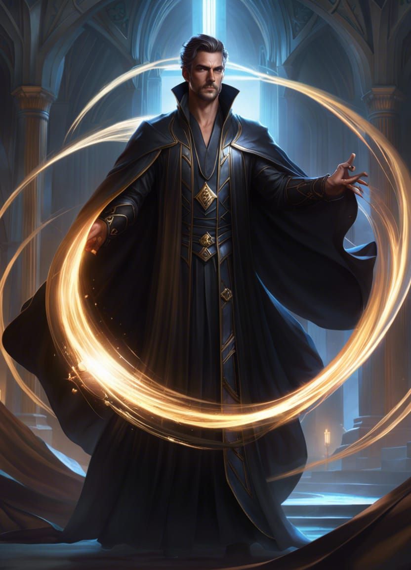 Handsome Sorcerer in Flowing Robes, Hyperdetailed Concept Ar...