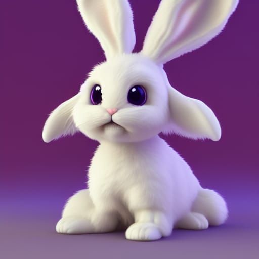 Fluffy White Bunny Portrait in 3D Digital Art Style