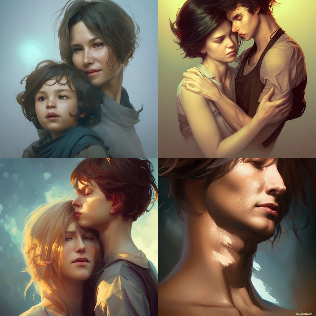 Detailed Portrait of Mother and Son in Digital Art Style