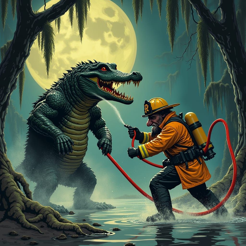 Shapeshifting Rougarou Battles Alligator in Bayou Inferno