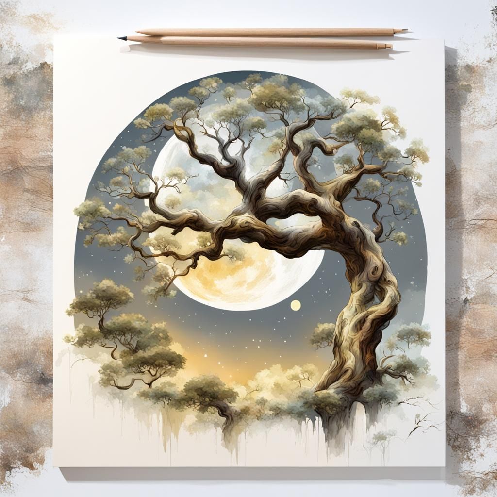 Ancient Fig Tree Reaching for the Moonlit Sky