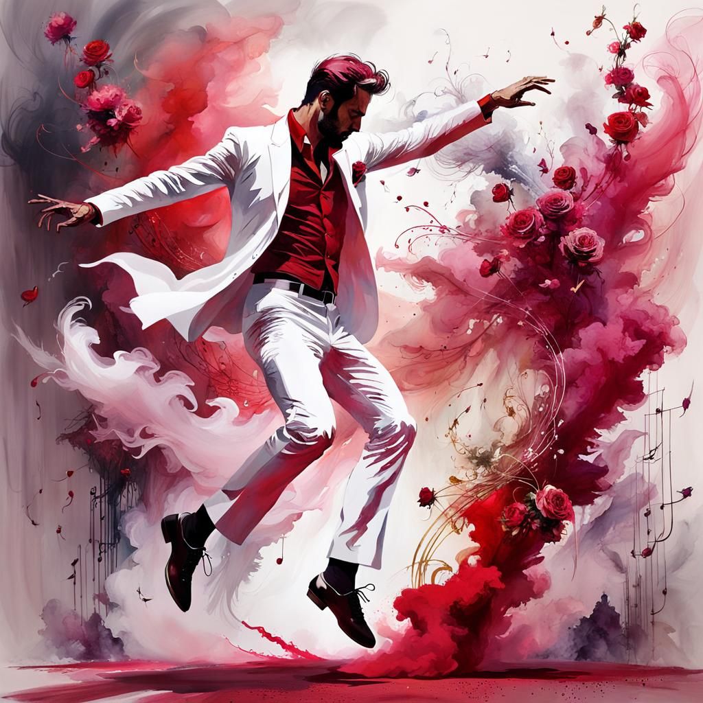 Dancing Man in Red Smoke Fantasy