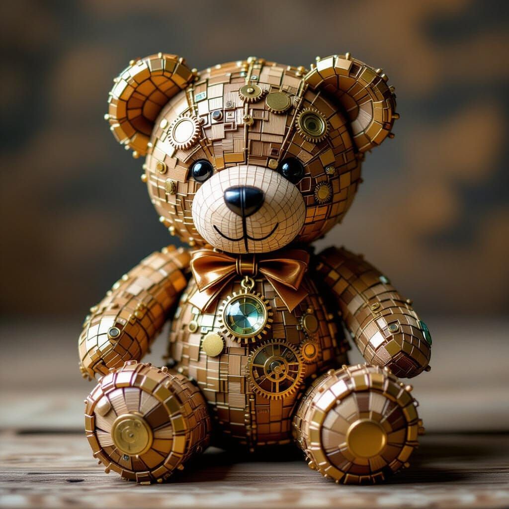 Steampunk Teddy Bear Sculpture Made of Beads