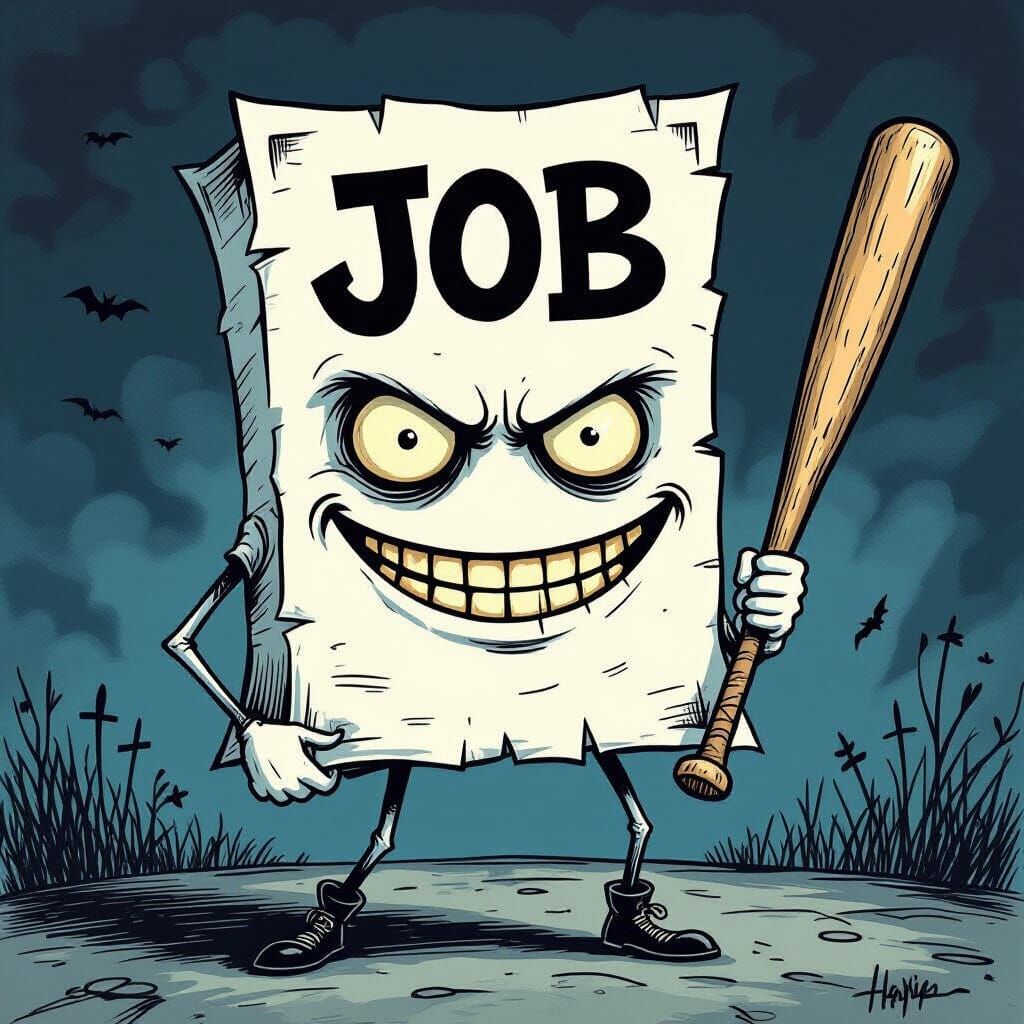 Creepy JOB Character with Bat, Dark Illustration Style