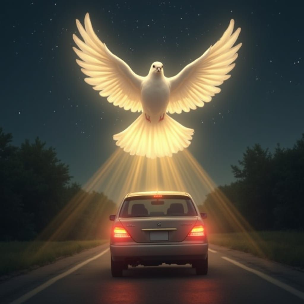 Radiant Dove Shielding Car with Golden Light