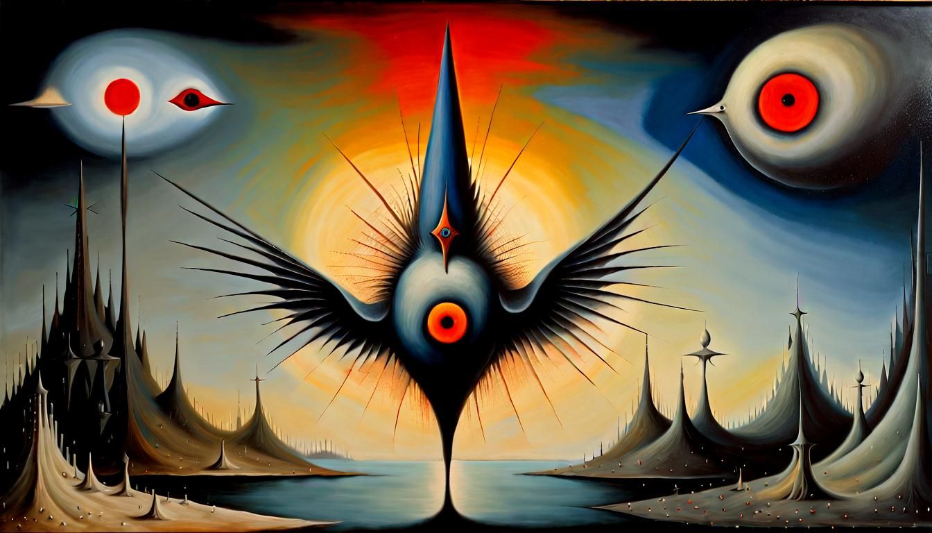 Epic Surrealist Starbird Rising Oil Painting