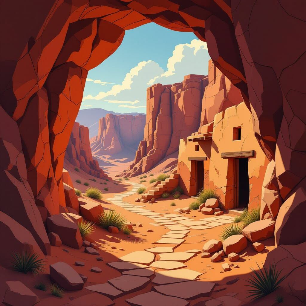 Cubist Desert Cave Hideout in Art Deco Style