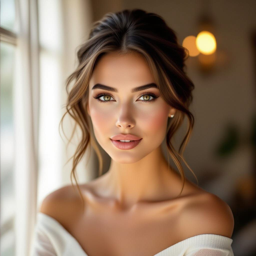 Mesmerizing Woman with Glowing Skin in Golden Hour Light