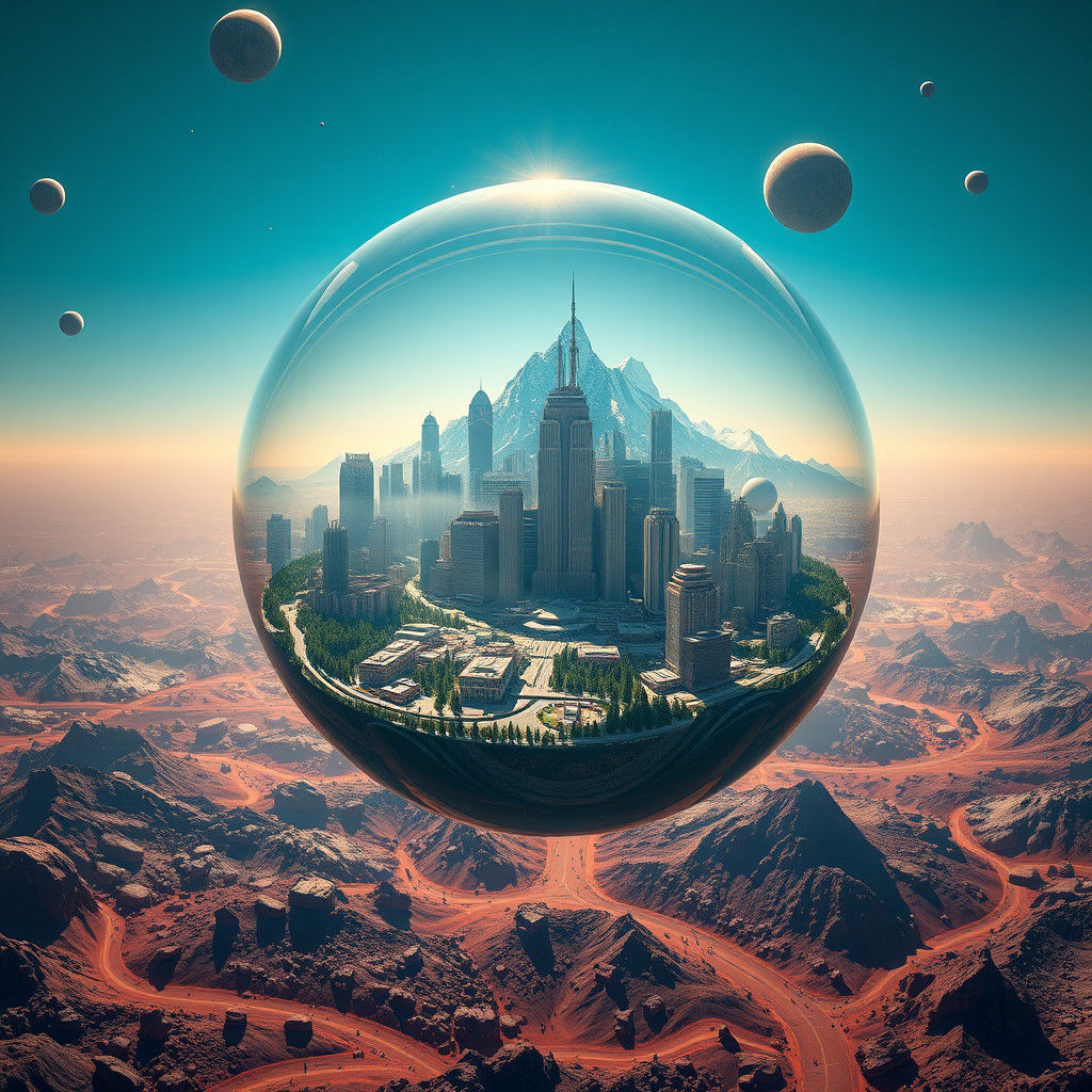 Glass Sphere Metropolis in Space, Sci-Fi Concept Art