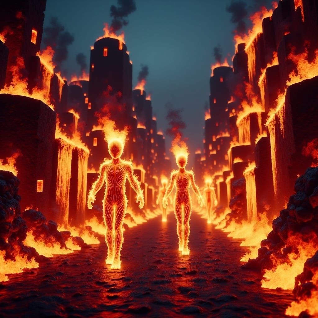 Flaming Alien Civilization on Lava Planet