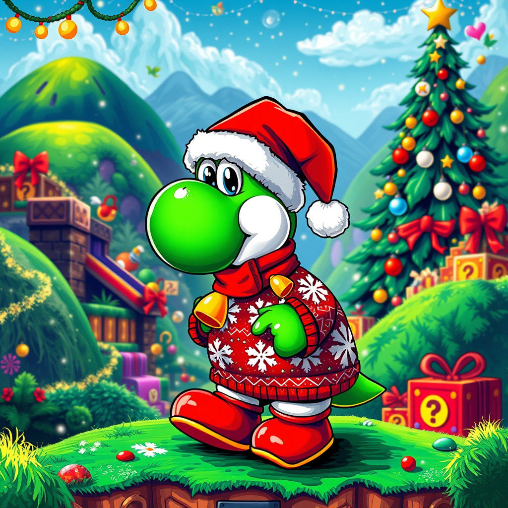 Yoshi's Christmas Graffiti in Super Mario World
