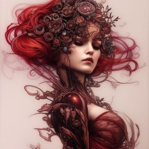 Hyperdetailed Rococo Fairy in Dark Red